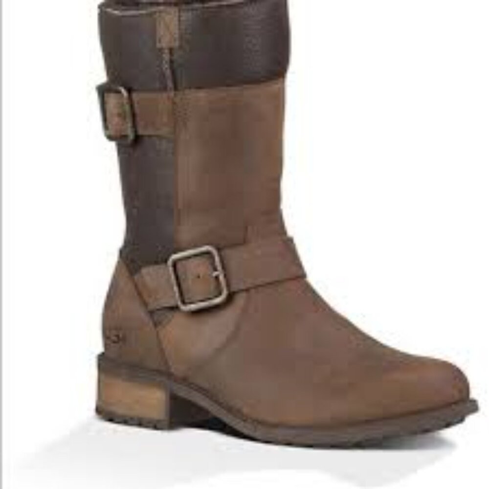 UGG Women's Brown Oregon Stout‎ 1007746 Leather Classic Ankle Moto Boot Size 6